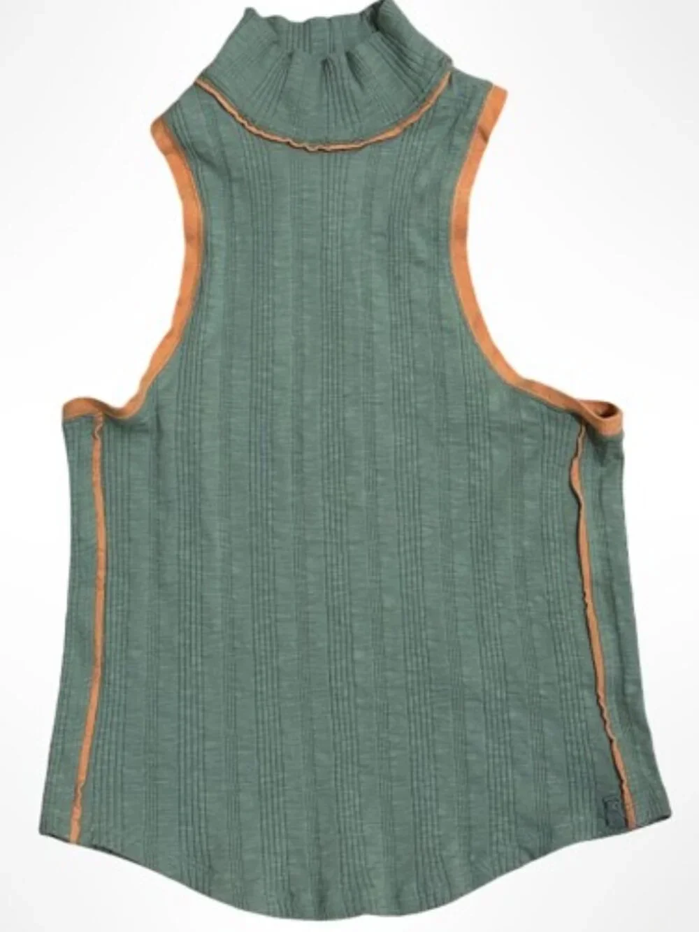 FREE PEOPLE WE THE FREE Marley Ribbed Mock Neck Tank Top Green Orange Size M